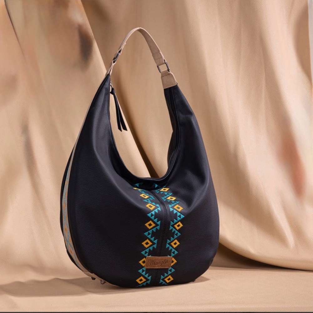 Wrangler Black Shoulder Bag with Turquoise and Yellow Accent